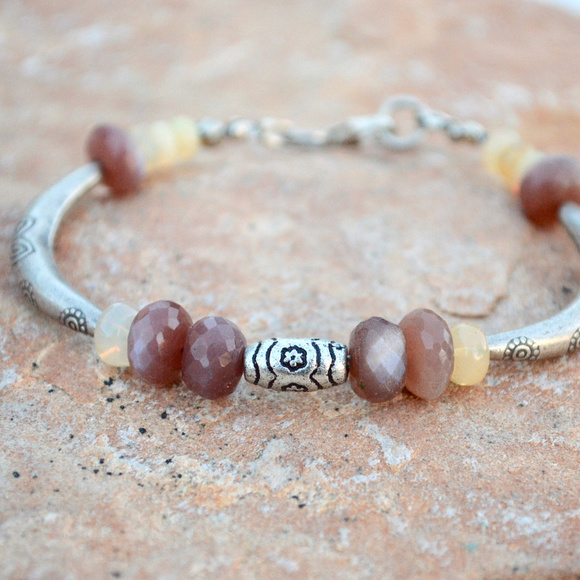 Chocolate Moonstone Opal Welo Sterling Bracelet - Picture 4 of 6